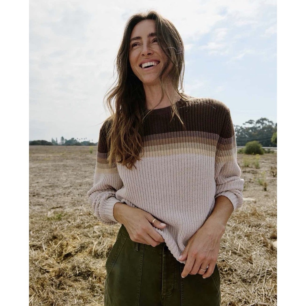 Outerknown Women's Earth Bound Sweater XS Tan Striped Heavyweight